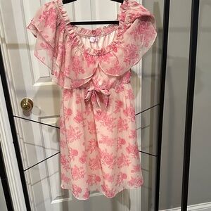 Pink Lily size small Pink Floral Dress with Ruffle Detail.  Like new
